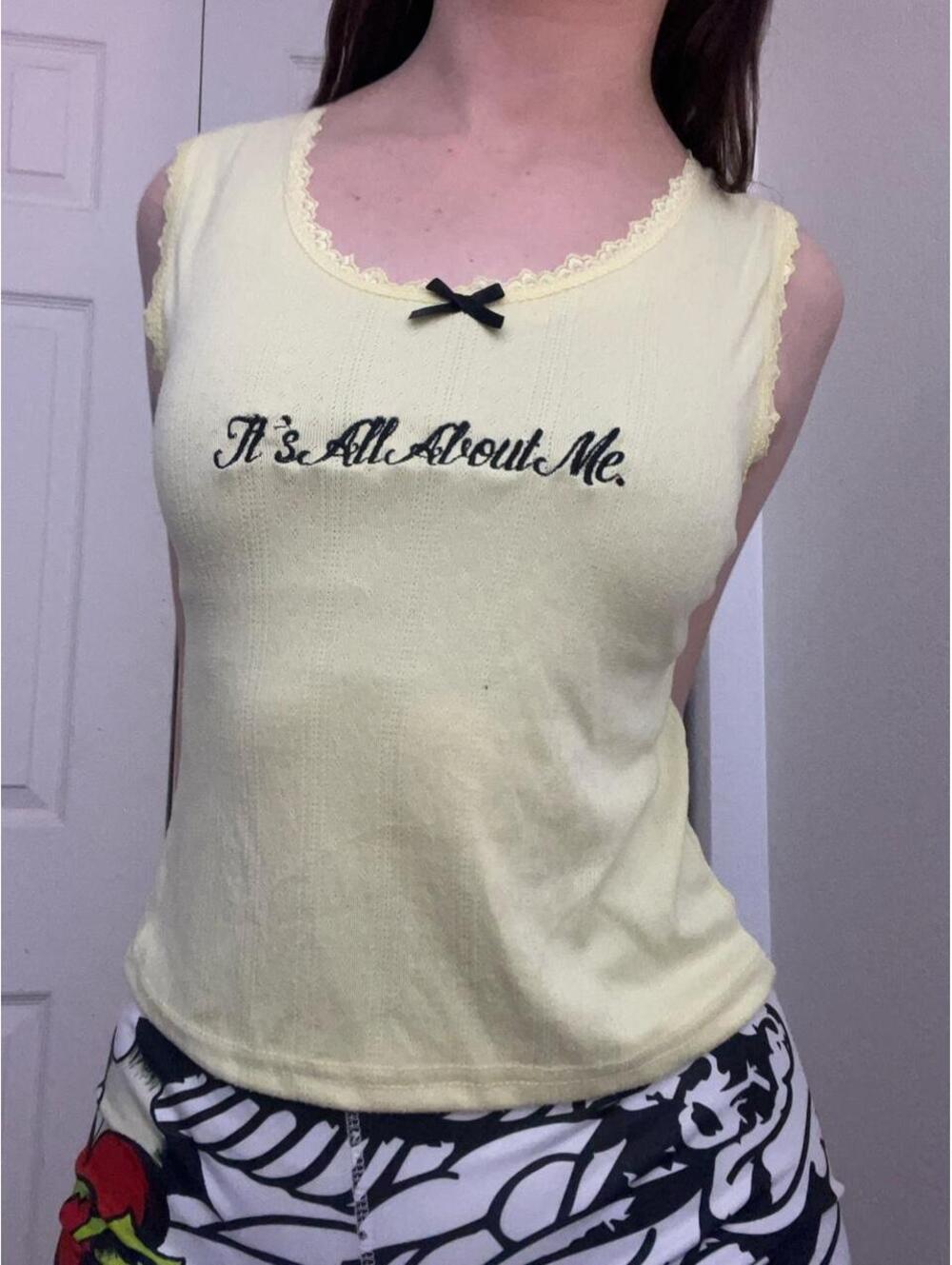 light yellow lace cami with bow